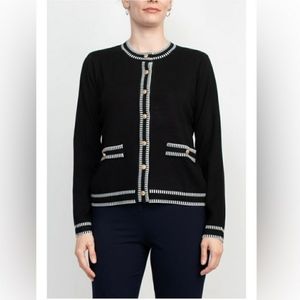 Nwt Adriana Papell black with white and gold buttons sweater